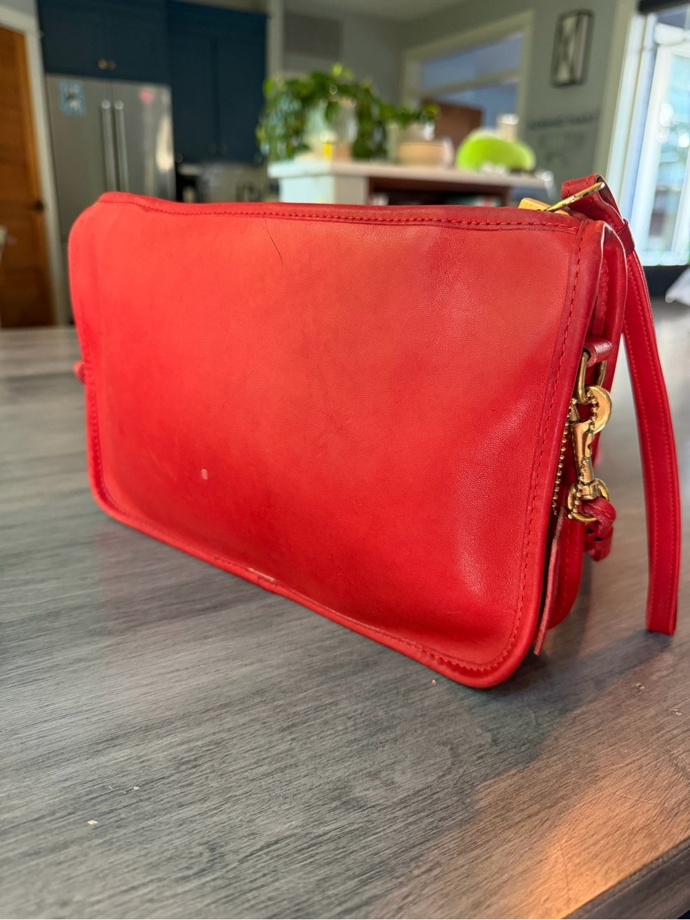 Vintage 1970s/80s Coach NYC Red Leather Basic Bag Glue-In Creed Brass Hardware